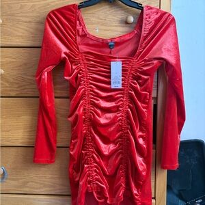 Elegant Red Ruched Velvet Dress